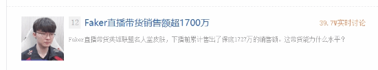 《英雄聯(lián)盟》Faker直播帶貨！銷售額超1700萬