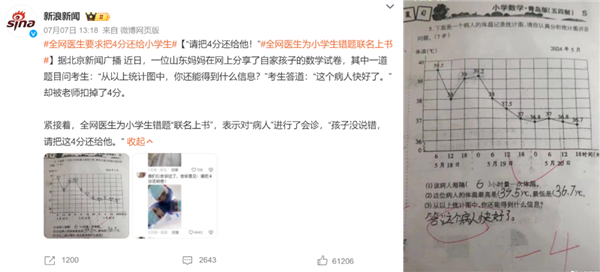 小學(xué)生數(shù)學(xué)被扣4分引全網(wǎng)醫(yī)生討論 到底該不該扣？