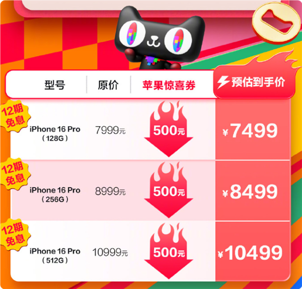 立減500元！天貓雙十一iPhone 16系列狂降至5499元起：高支持12期免息
