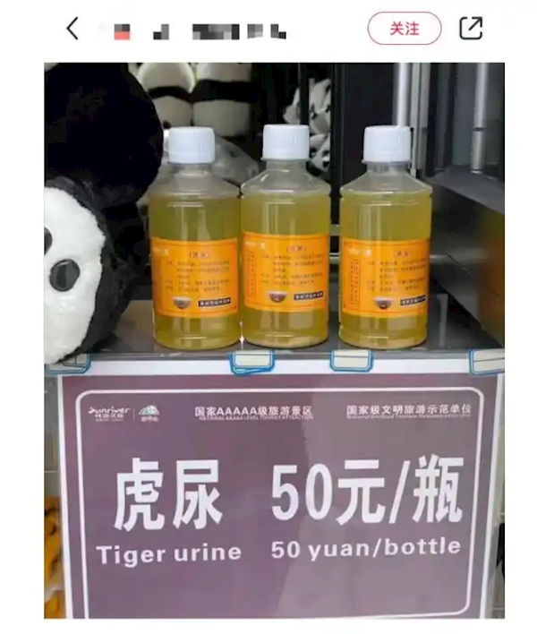 四川一動(dòng)物園賣(mài)老虎尿：一瓶50元 稱可內(nèi)服